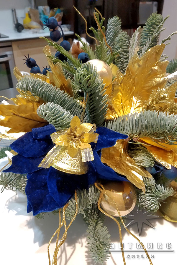Новогодние композиции с рождественской звездой (Пуансеттия синяя)