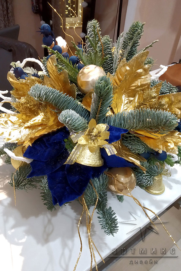 Новогодние композиции с рождественской звездой (Пуансеттия синяя)