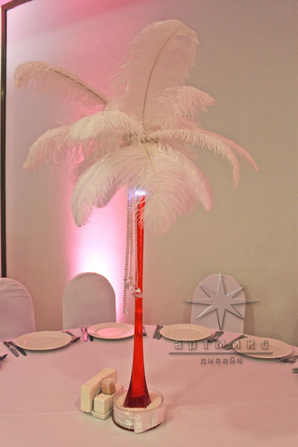 Декор (перья в высокой вазе) для корпоративной вечеринки в Ретро стиле