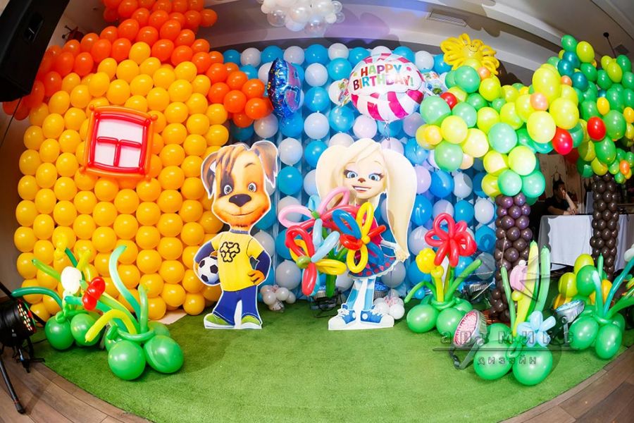 Оформление детского день рождения воздушными шарами в кафе 
