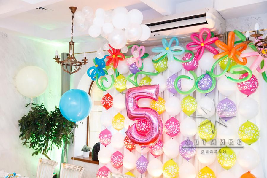Оформление детского день рождения воздушными шарами в кафе "Пирс"