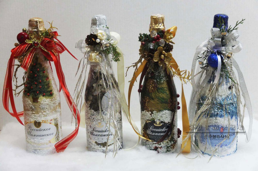 Необычное оформление бутылок шампанского для украшения Новогоднего стола или сувенир на Новый год  в подарок