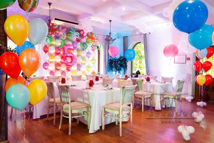 Оформление детского день рождения воздушными шарами в кафе 
