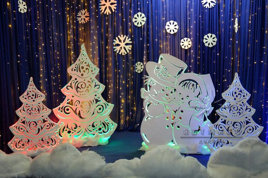 Фотозона "Пара Снеговиков" из серии "Ажурные фигуры" со светодиодной подсветкой